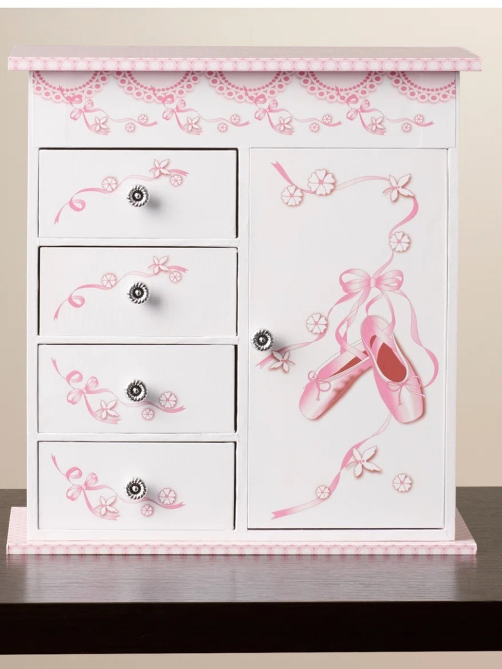 Pink Ballerina Jewelry Organizer Box with Mirror